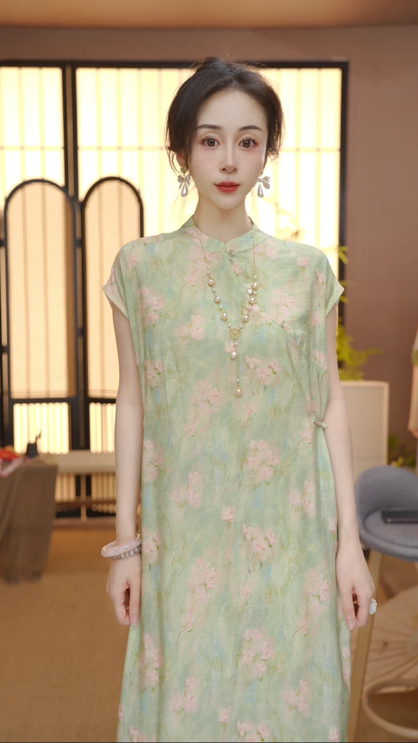 2025新中式改良中式斜襟春夏季女装宽松连衣裙FB2505277