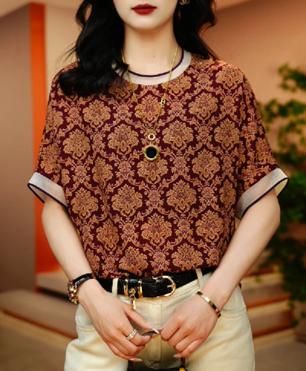 金蔓雅韵-夏季新款高级感洋气时尚百搭显瘦短袖圆领上衣