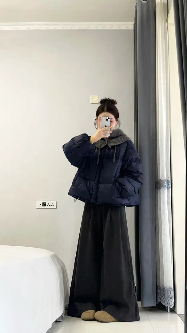 2025秋冬新款韩系穿搭高级感针织连帽棉服外套搭配休闲裤两件套女