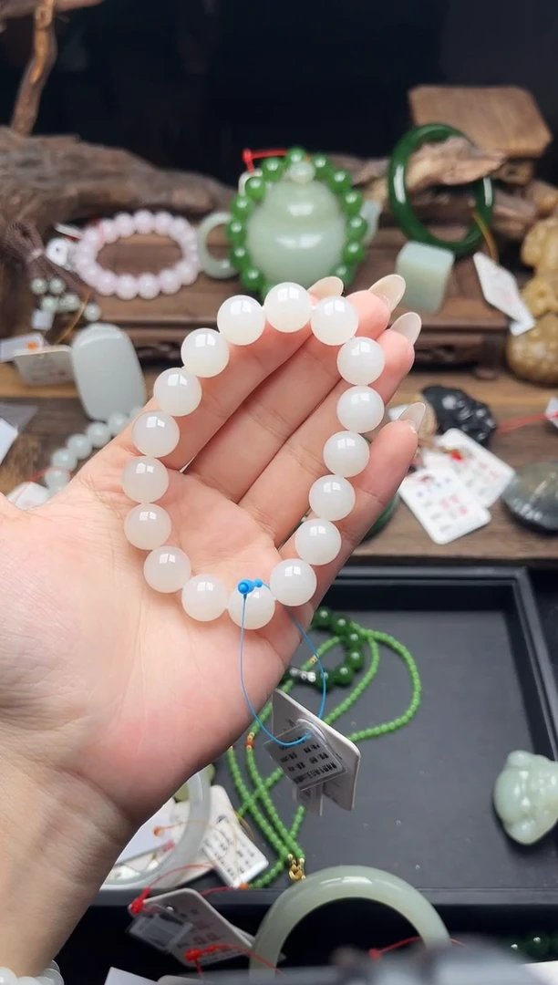 未镶嵌手串和田玉卡12青海野牛沟白玉 圆珠9013549