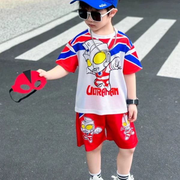 奥特曼衣服男童夏季速干短袖套装2024新款痞帅男孩运动网眼篮球服