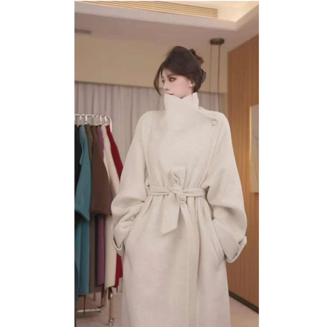 【原版】桑蚕丝羊毛时尚气质修身百搭宽松桑蚕丝羊毛大衣外套24010