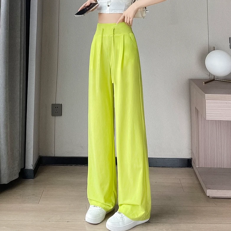 冰丝瑜伽速干阔腿裤女夏季薄款宽松高腰显瘦垂感直筒休闲拖地裤子