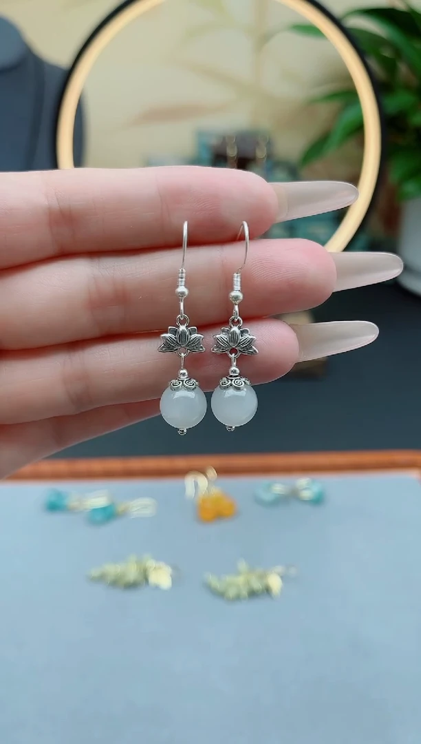 和田玉银S925镶嵌耳饰00和田玉烟紫色