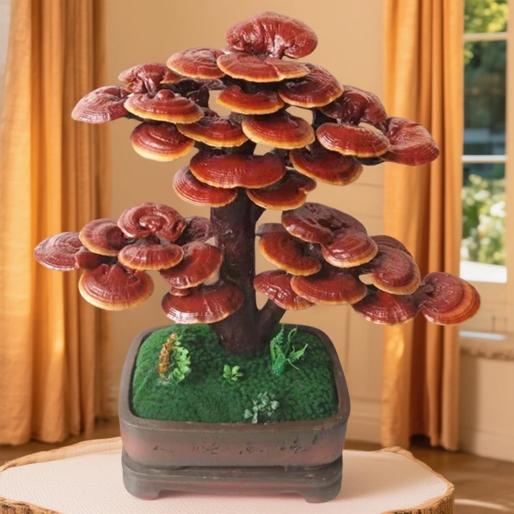 灵芝盆景摆件客厅卧室阳台玄关高端送礼礼品南北方可养护