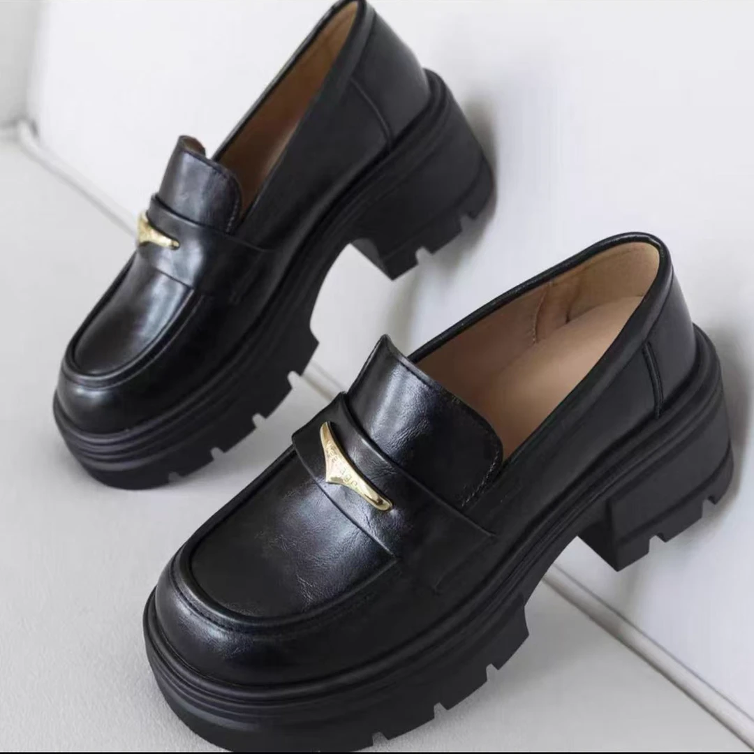 7826  英伦低跟英伦风套脚乐福鞋复古时尚圆头皮鞋简约