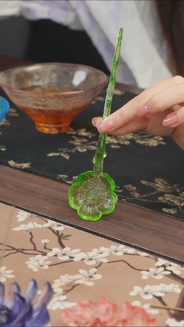 手工艺品琉璃绿色花朵茶匙