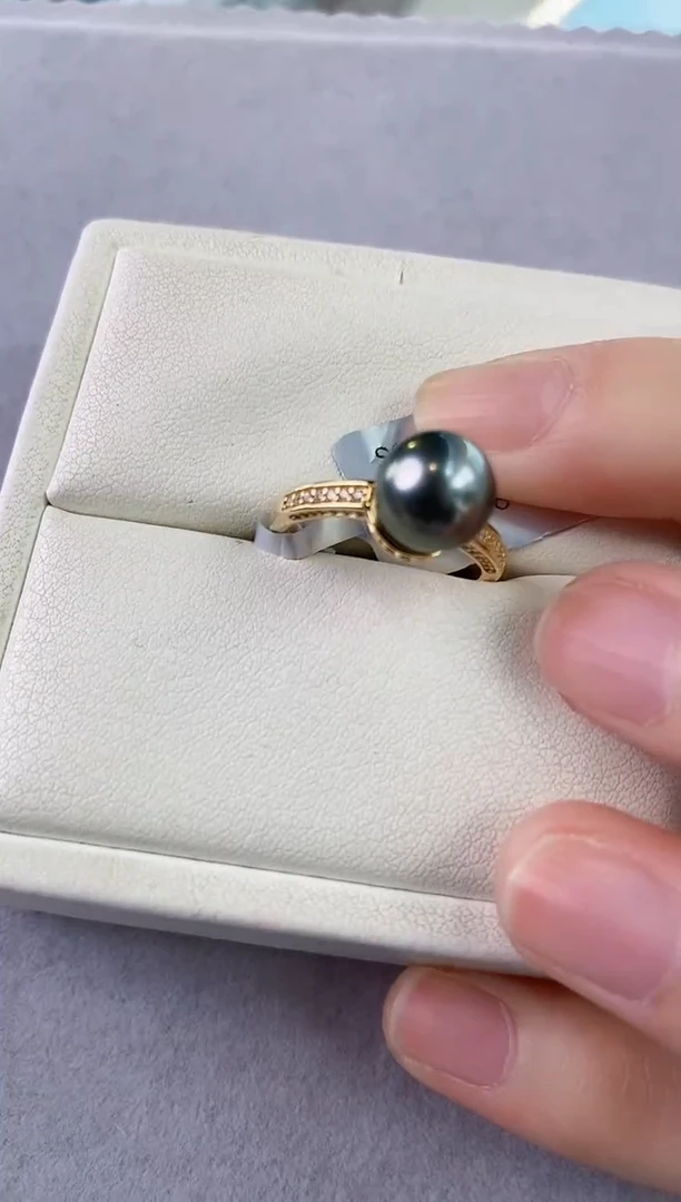 【闪购商品】海水珍珠戒指银S925镶嵌8-9大溪地黑珍珠戒指
