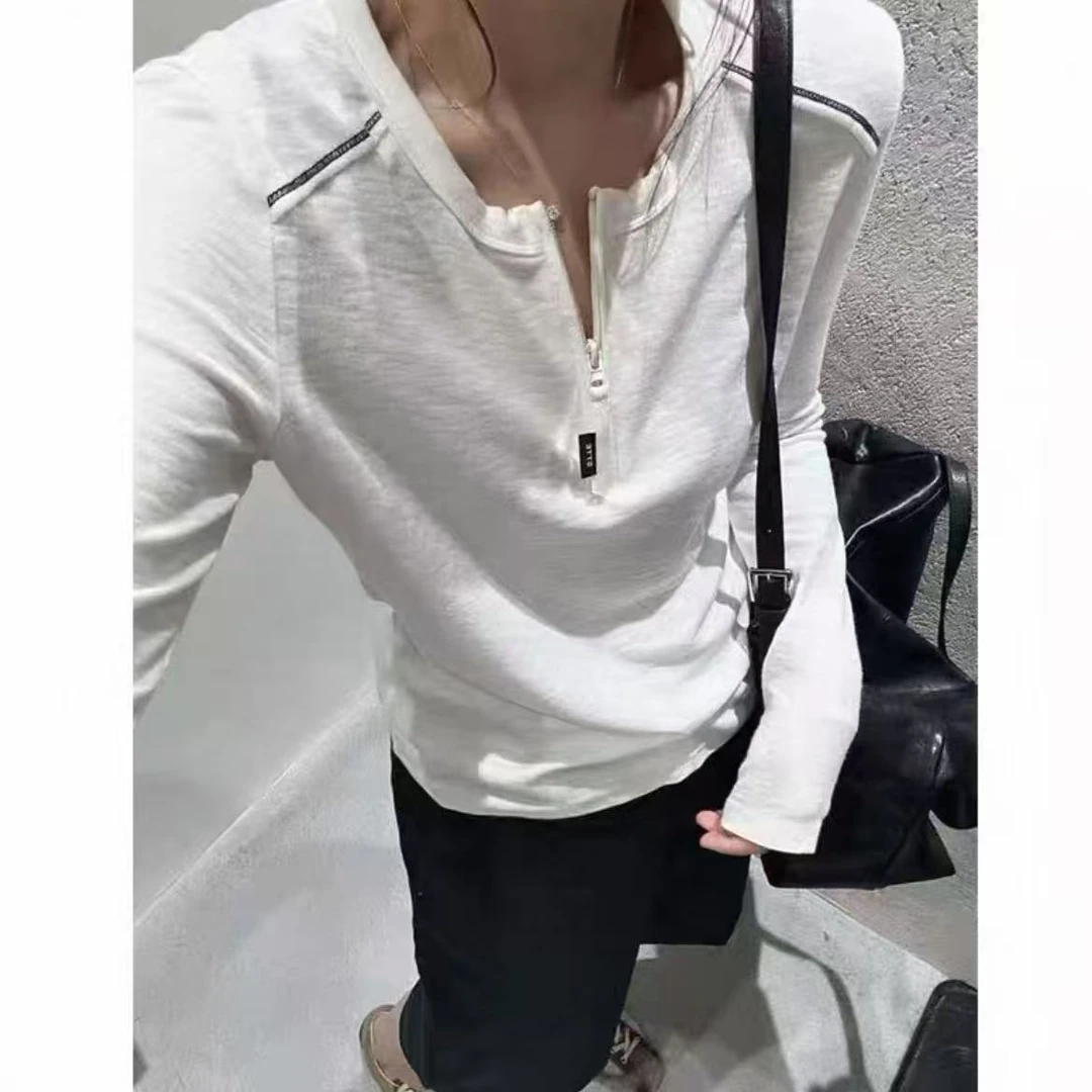 【艺术生】半拉链圆领弹力显瘦上衣.