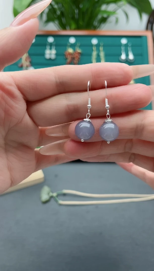 【闪购商品】玛瑙/玉髓耳饰银S925镶嵌808灰单珠