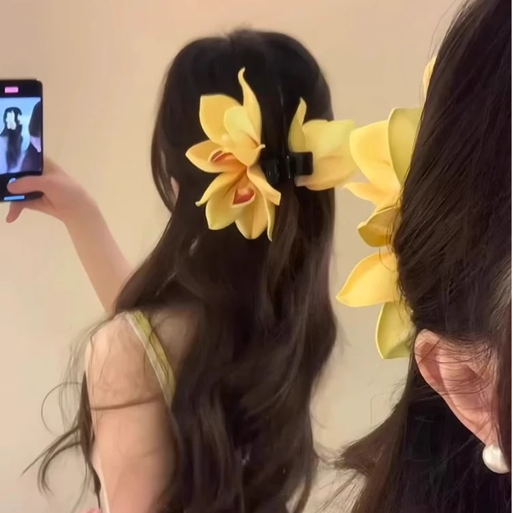 玉兰花开！超仙黄色花朵抓夹！夏季氛围感度假风侧边发夹旅行发卡