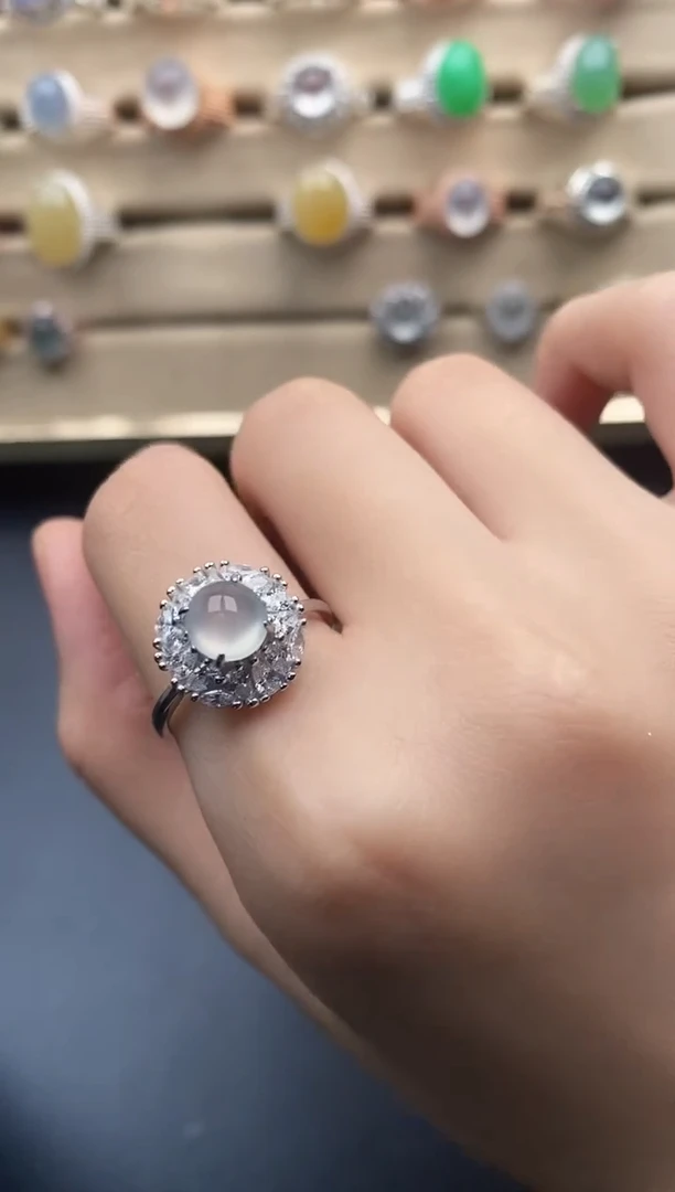 银S925镶嵌戒指翡翠一物一证一礼盒