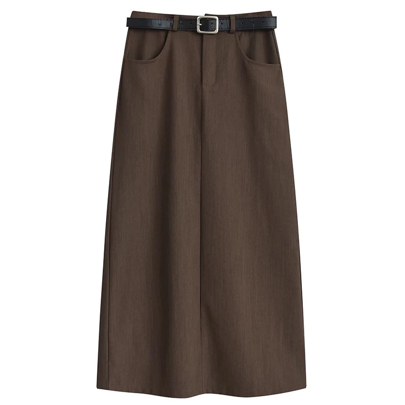 （年中清清）时尚气质显瘦半身裙高腰a字后开叉半身裙8877