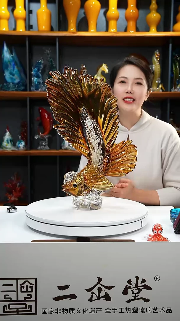 手工艺品琉璃金色狮头斗鱼