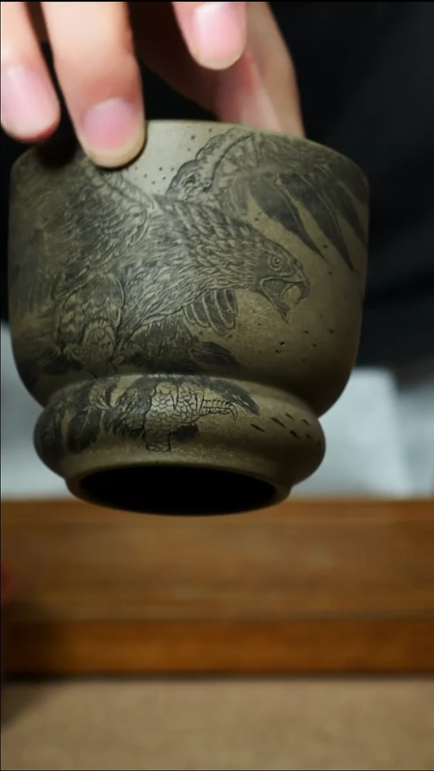 茶杯紫砂南柯记全手刻鹰击长空杯