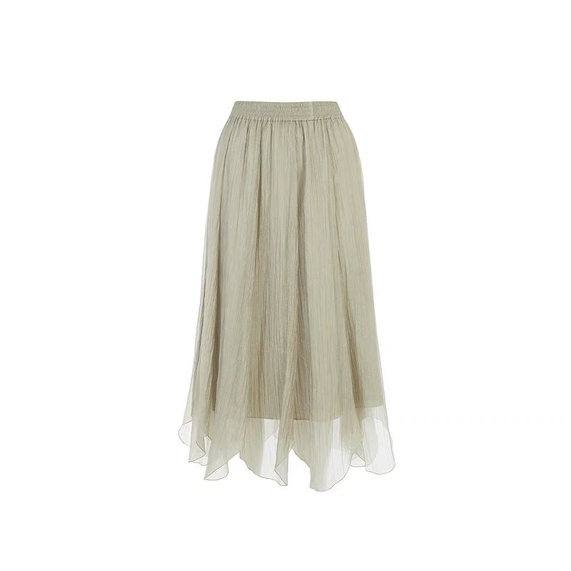法式松紧带仙女风简约半身裙梭织百搭A字百褶女装休闲