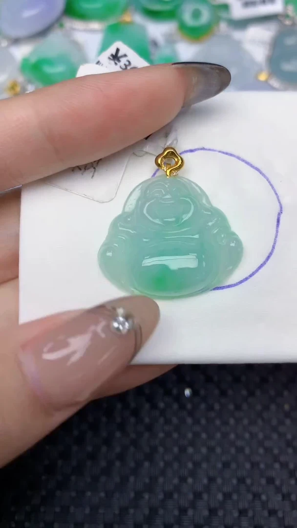 颈饰18K金镶嵌翡翠天然缅甸翡翠a货百元以上9元证书费自理