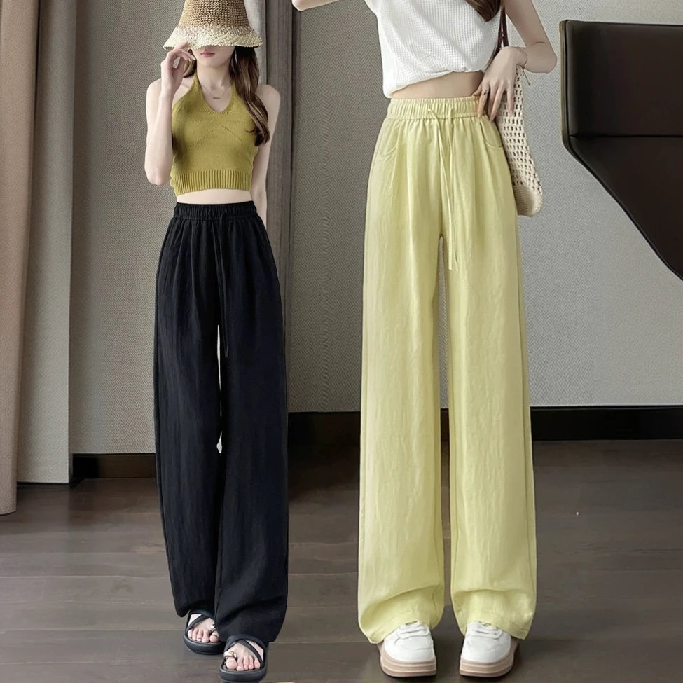 莱赛尔天丝亚麻宽松休闲裤女长裤夏季薄款高腰垂感窄版直筒阔腿裤