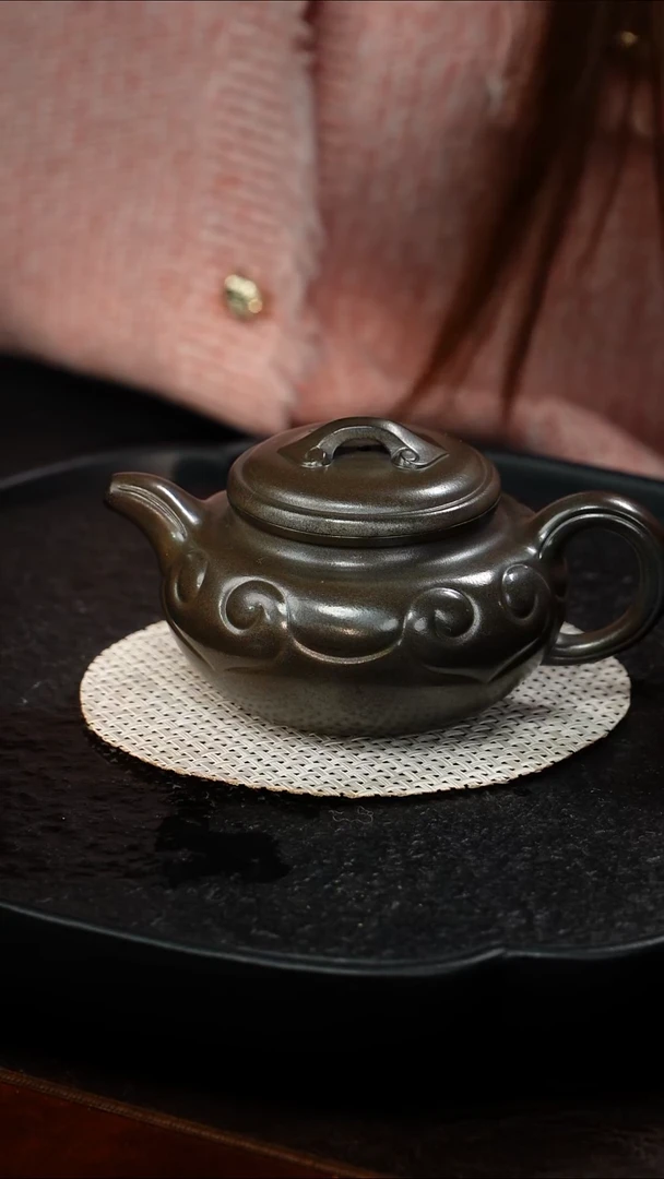 茶壶紫砂蒋敏杰 仿古如意74  一品天青柴烧 280毫升配柴烧杯一对