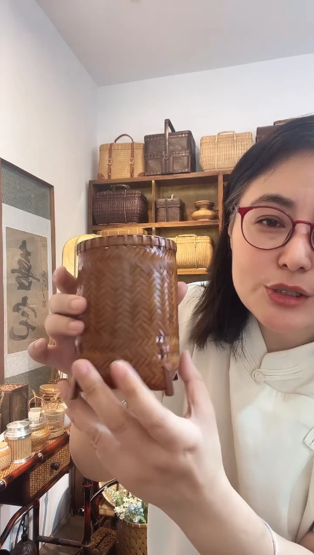 手工竹编笔筒六君子收纳桶