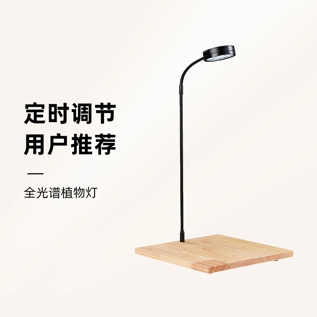 【微景观植物灯】定时LED全光谱绿植生长灯苔藓专用竹板方形底座USB