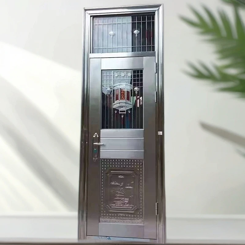 304加厚不锈钢防锈防盗门钢化玻璃单包边门框包邮对开子母四开