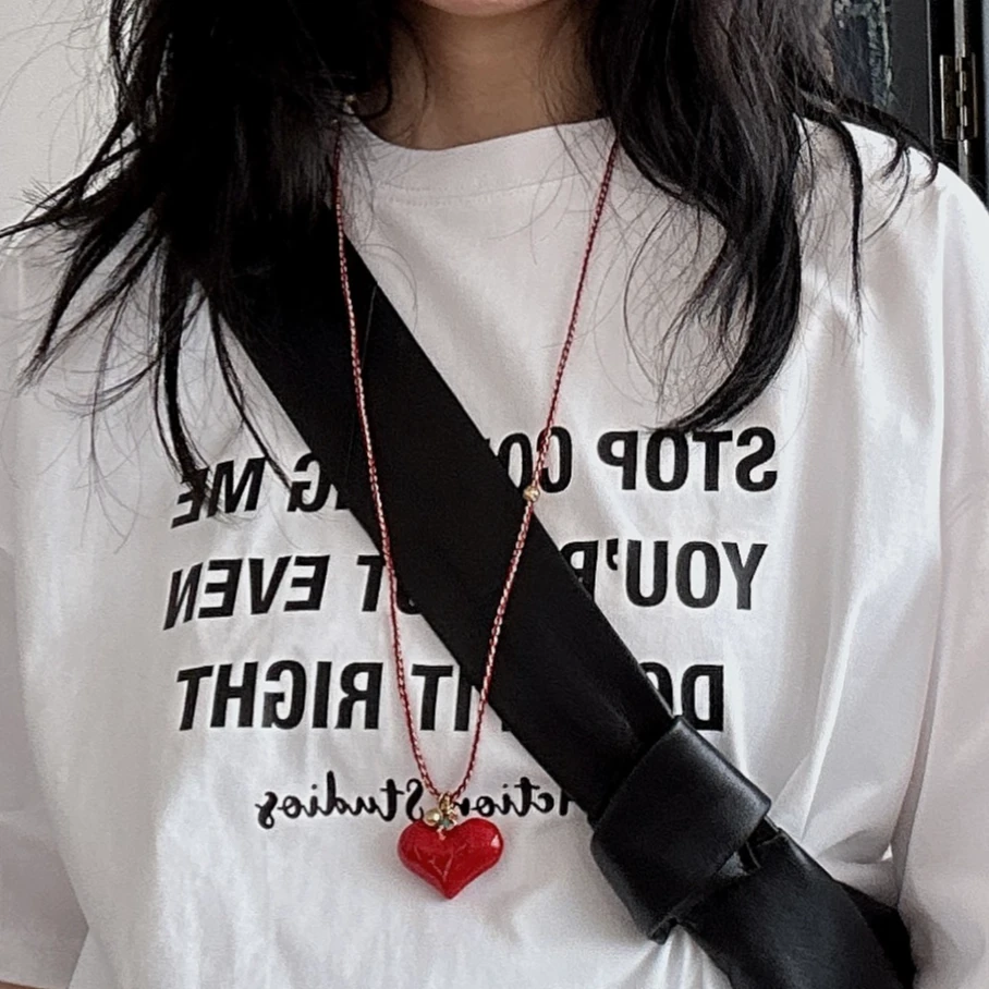 铜项链  Action Studios大大 【小心心】手工编绳红色项链WX666