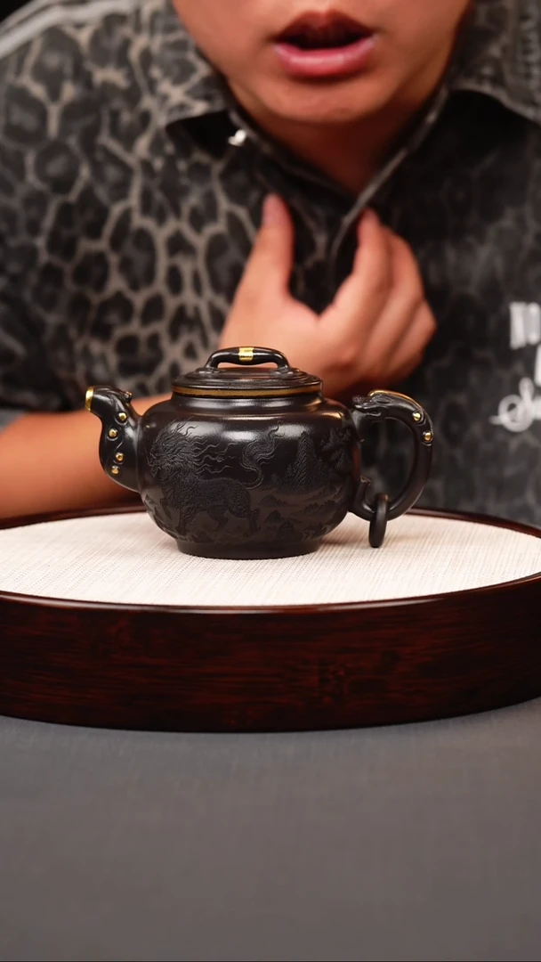 茶壶紫砂石黄 汲泉 单圈 描金