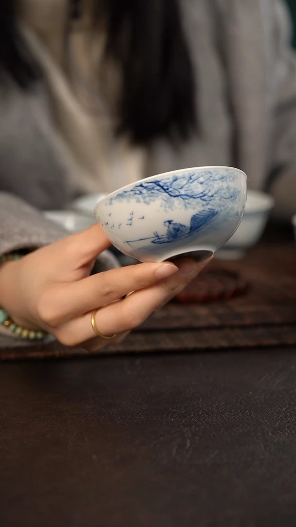 【闪购商品】杯HLX陶瓷山水普洱杯带内绘 随机