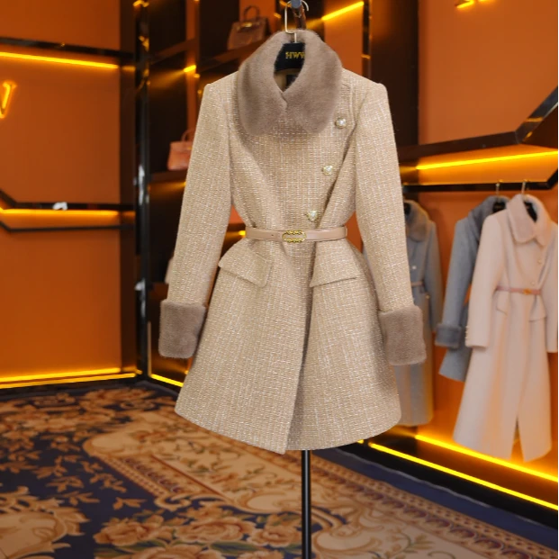 【赫尔温】羊毛白鹅绒(毛领可拆卸)时尚收腰鹅绒服DHZHJ408190