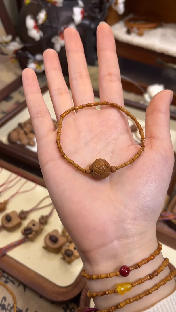 手串桃核【桃缘行】竹节「锦鲤」桃木桃核辟、挡、驱、护 备注手围