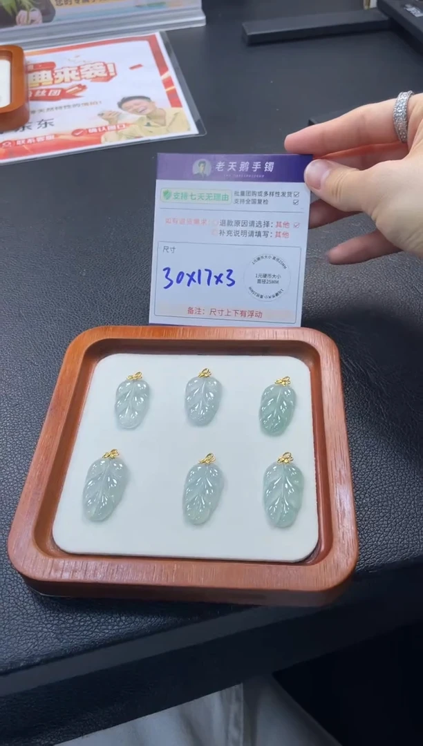 18K金镶嵌挂件翡翠【高冰】叶子F15配绳/多样性发其一CP
