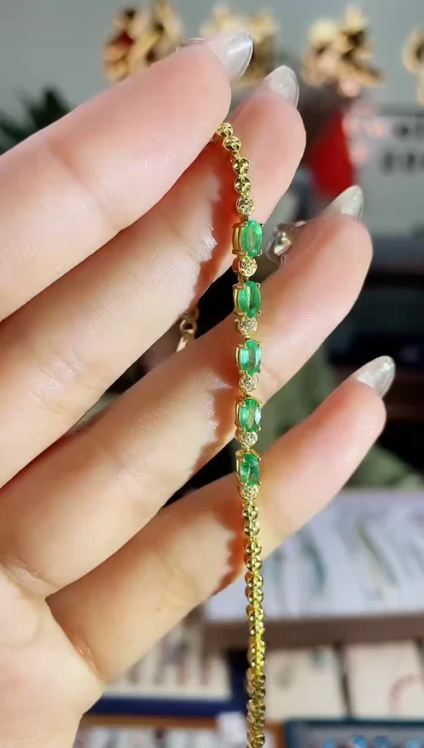 【闪购商品】祖母绿手链银S925镶嵌手链