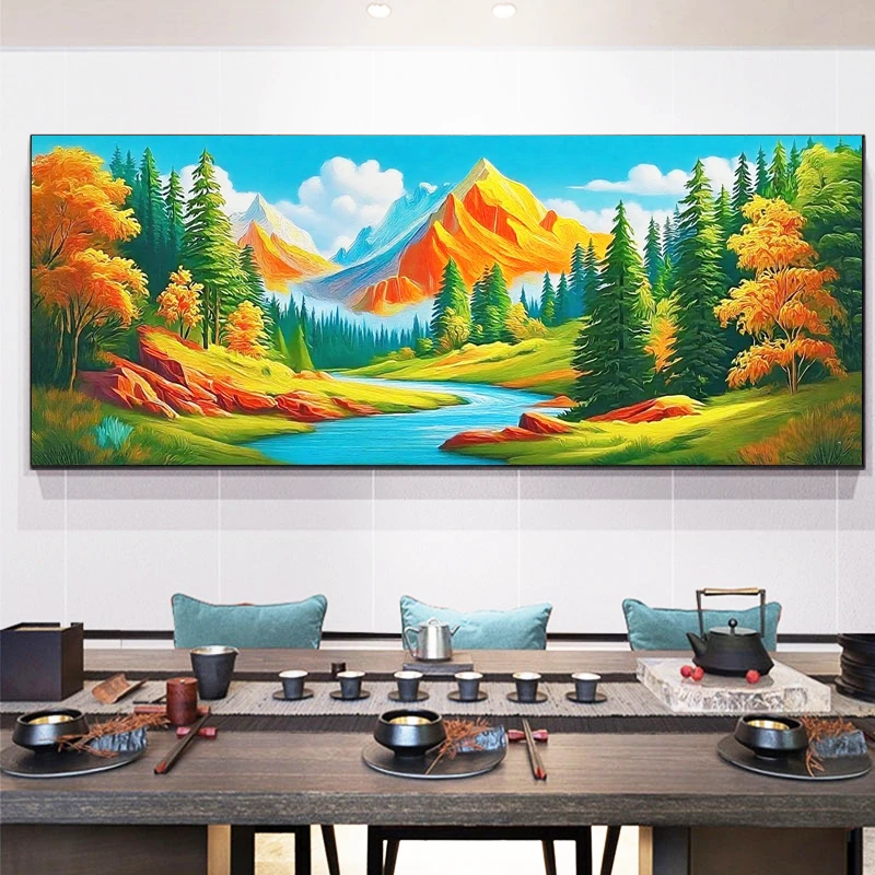 美初新款背靠金山十字绣 满修35色 客厅办公室画