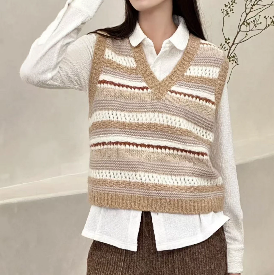 AMASS阿玛施条纹减龄撞色复古提花马甲针织5399642