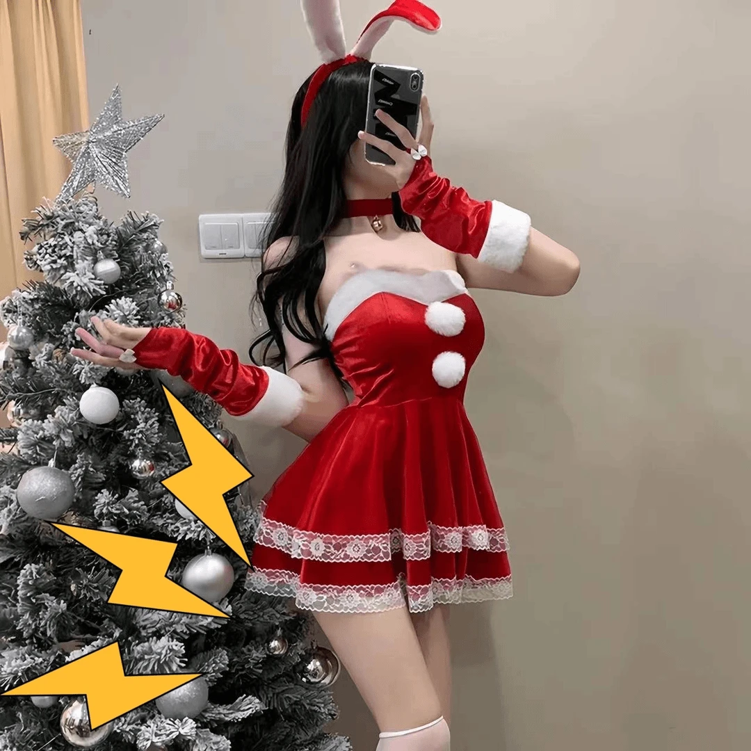 圣诞蕾丝新年战袍洛丽塔睡裙网红兔子装cos制服诱惑风兔女郎日常