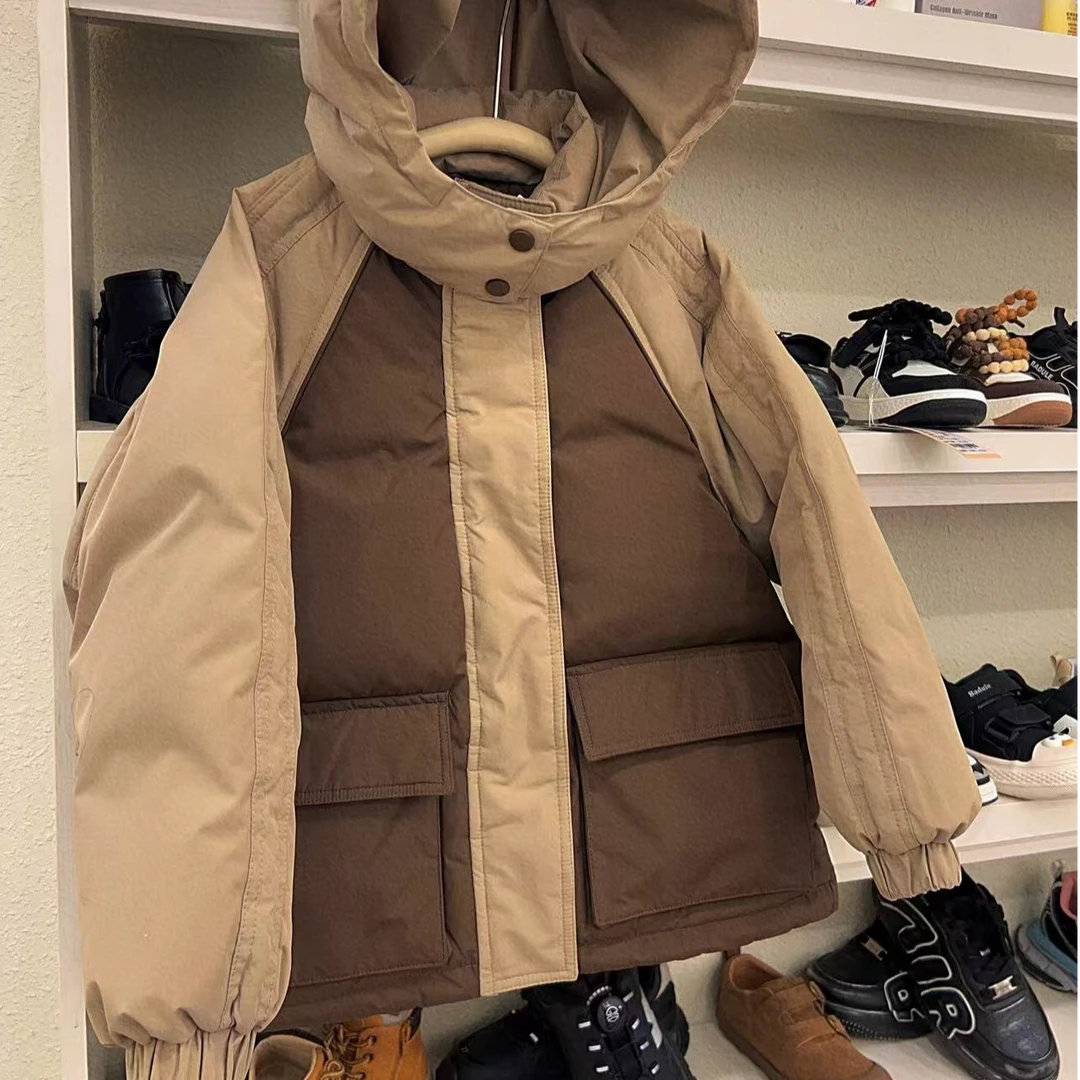 花郎家/拼接戴帽羽绒服3076