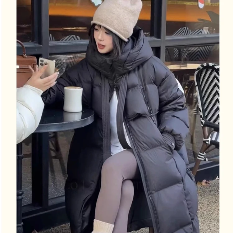 2{潮品}飘带大被子新款韩版白鸭绒羽绒服中长款宽松百搭加厚外套