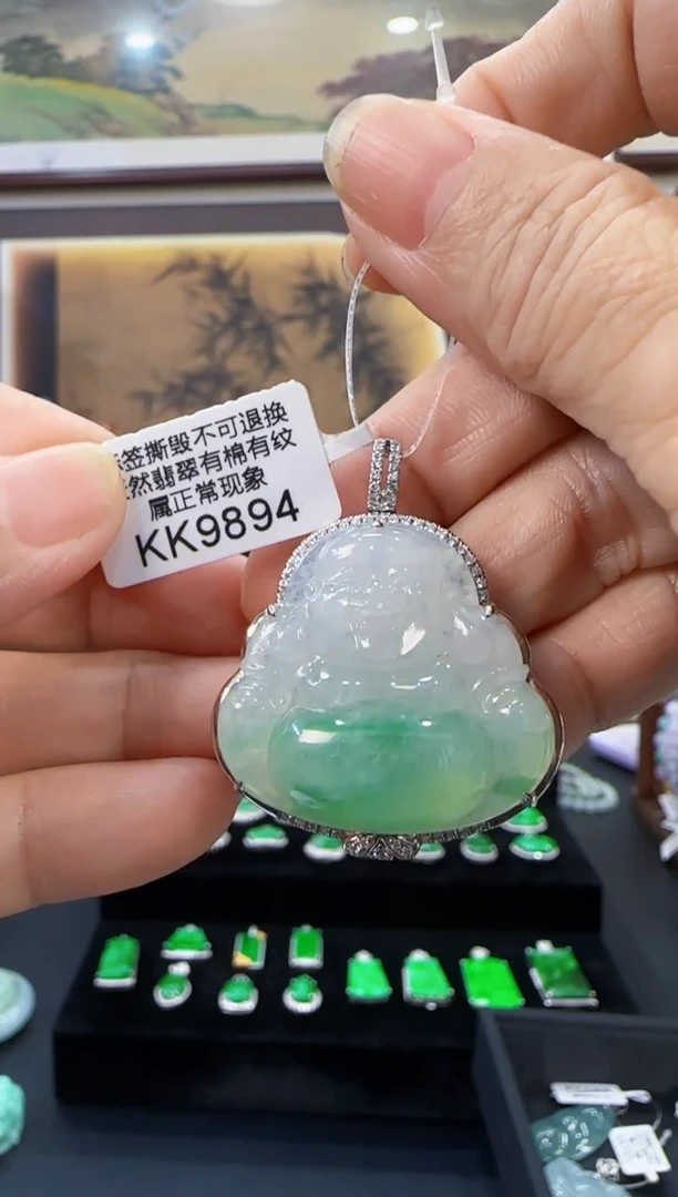 颈饰18K金镶嵌翡翠KK9864佛公