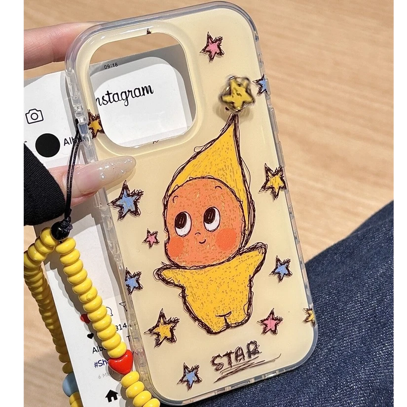 圆乎乎可爱涂鸦星星人适用苹果16promax手机壳15pro创意17promax