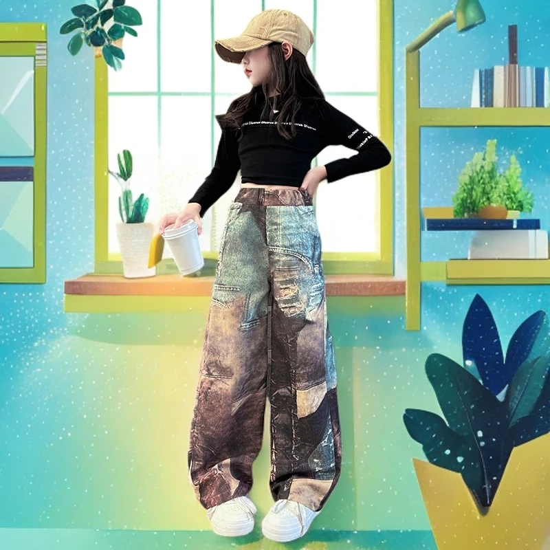 儿童春秋长袖T恤新款女童洋气休闲秋季女孩内搭黑色字母打底衫潮