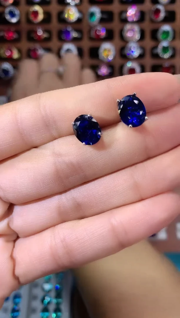 耳饰蓝宝石银S925镶嵌810银色