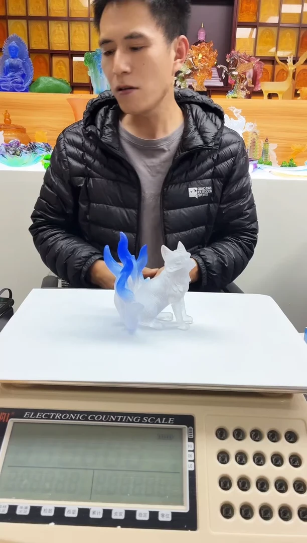 手工艺品琉璃蓝色幸福狐狸摆件10*9.5*8公分