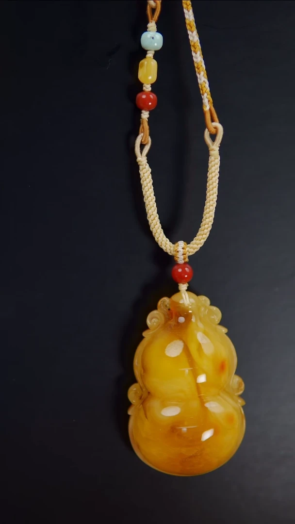 裸石琥珀未镶嵌仿古葫芦吊坠34.3
