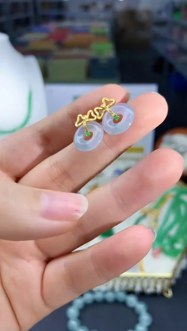 【闪购商品】翡翠耳饰18K金镶嵌翡翠耳饰|不退不换
