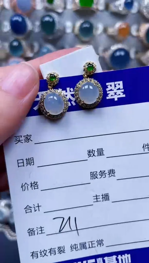 银S925镶嵌翡翠耳饰211