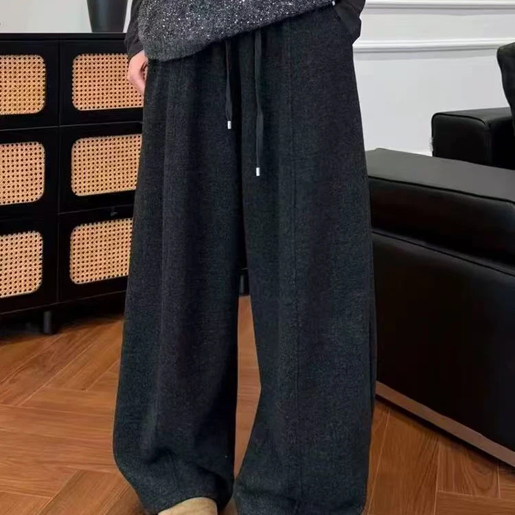 厚款冬季长裤阔腿裤休闲裤高腰加厚宽松潮流抽绳86008