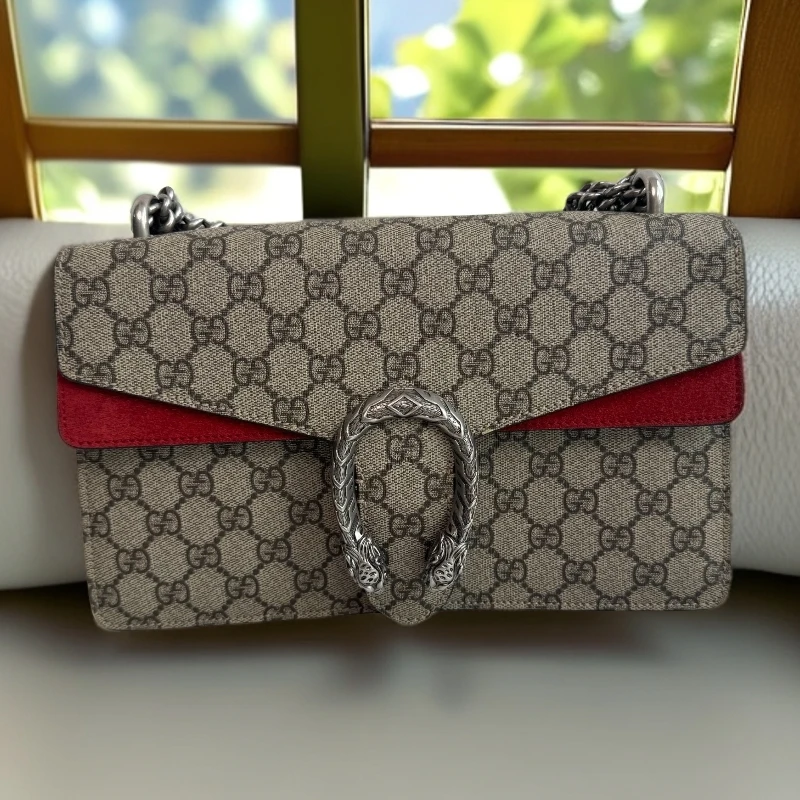 99新 GUCCI/古驰 酒神系列经典红色老花中号单肩包