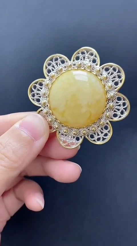 【闪购商品】琥珀裸石银S925镶嵌蜜蜡吊坠