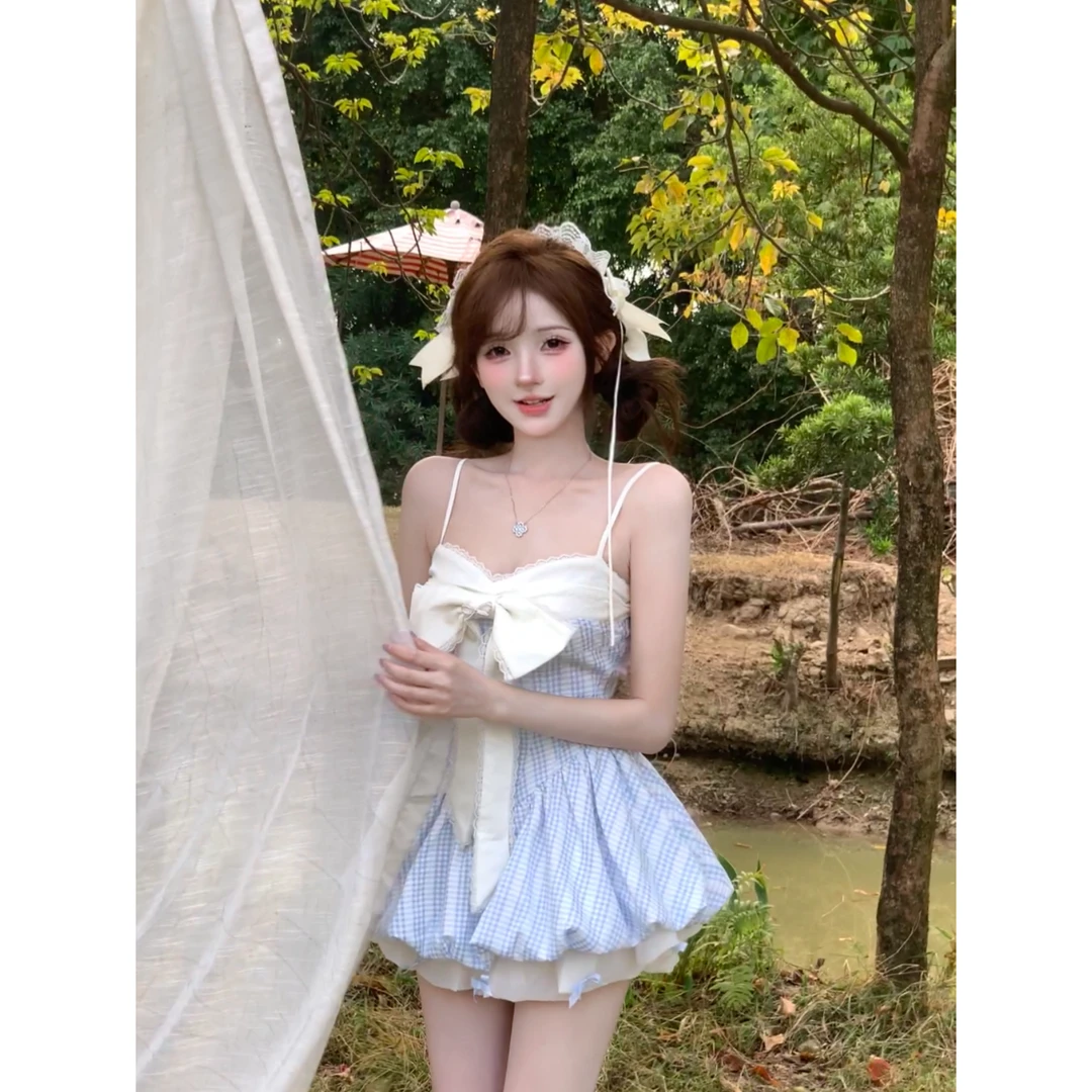 夕蓝格调 春季纯欲风小众设计吊带连衣裙 R8207Y